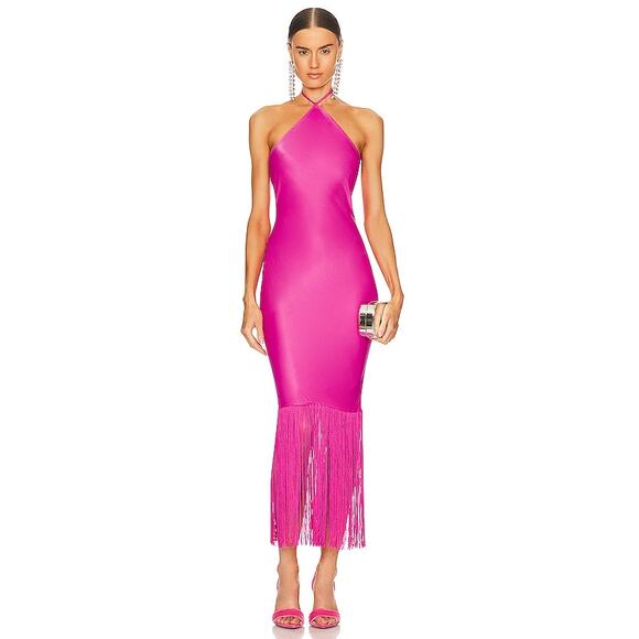Camila Coelho Dresses & Skirts - Camila Coelho Payton Party Fringe Halter Hot Pink Maxi Dress NWT Small